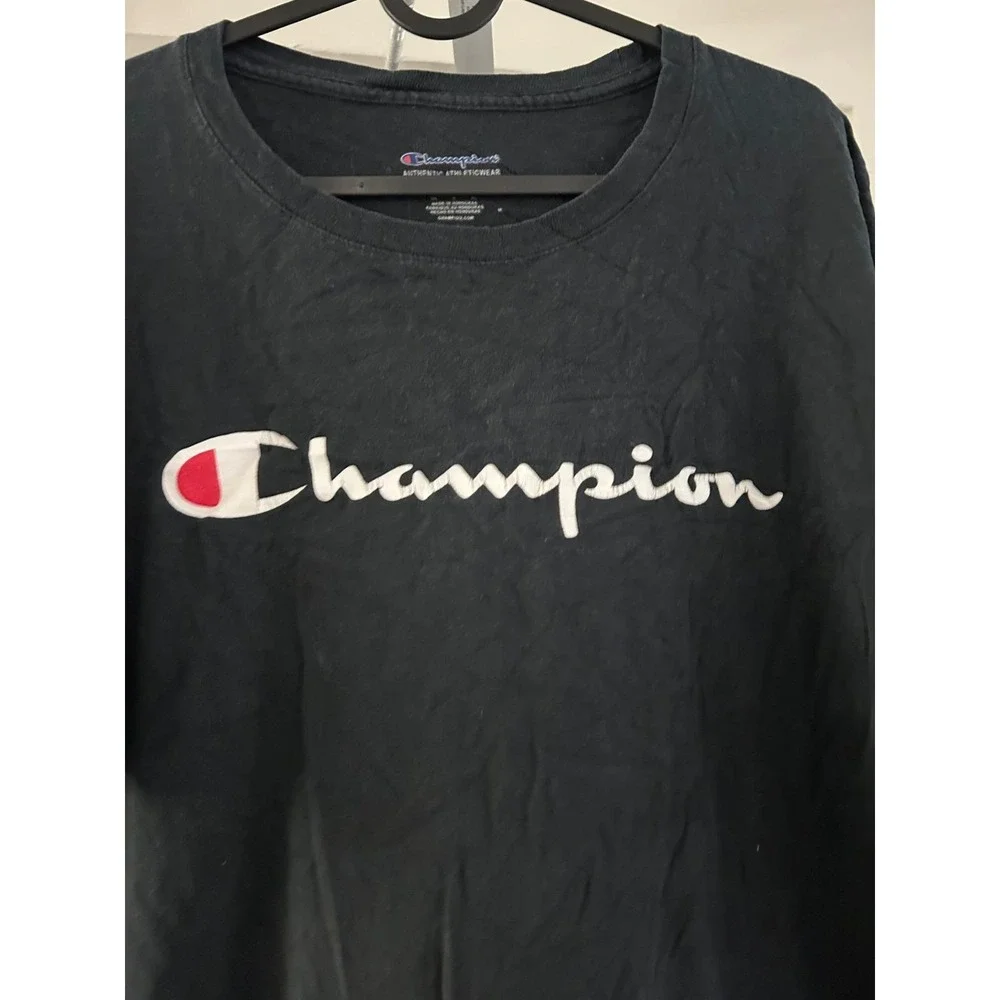 Champion Mens Script Logo Graphic T-Shirt Black Large Short Sleeve Tee - Picture 3 of 7